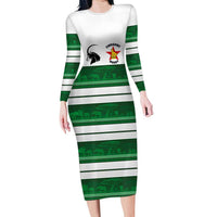 Custom Zimbabwe Rugby Long Sleeve Bodycon Dress African Heritage Stripes Style - Wonder Print Shop