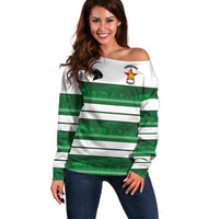 Custom Zimbabwe Rugby Off Shoulder Sweater African Heritage Stripes Style - Wonder Print Shop