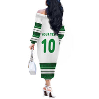 Custom Zimbabwe Rugby Off The Shoulder Long Sleeve Dress African Heritage Stripes Style - Wonder Print Shop