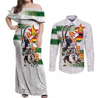 Custom Zimbabwe Rugby The Champions 2025 Couples Matching Off Shoulder Maxi Dress and Long Sleeve Button Shirt Warriors Sable Antelope - Wonder Print Shop