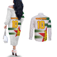 Custom Zimbabwe Rugby The Champions 2025 Couples Matching Off The Shoulder Long Sleeve Dress and Long Sleeve Button Shirt Warriors Sable Antelope - Wonder Print Shop