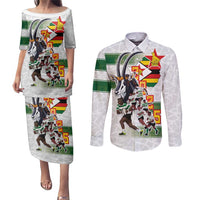 Custom Zimbabwe Rugby The Champions 2025 Couples Matching Puletasi and Long Sleeve Button Shirt Warriors Sable Antelope - Wonder Print Shop