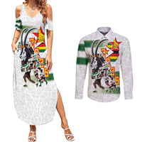Custom Zimbabwe Rugby The Champions 2025 Couples Matching Summer Maxi Dress and Long Sleeve Button Shirt Warriors Sable Antelope - Wonder Print Shop