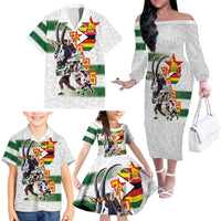 Custom Zimbabwe Rugby The Champions 2025 Family Matching Off The Shoulder Long Sleeve Dress and Hawaiian Shirt Warriors Sable Antelope - Wonder Print Shop