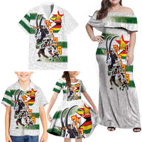 Custom Zimbabwe Rugby The Champions 2025 Family Matching Off Shoulder Maxi Dress and Hawaiian Shirt Warriors Sable Antelope - Wonder Print Shop