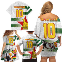 Custom Zimbabwe Rugby The Champions 2025 Family Matching Off Shoulder Short Dress and Hawaiian Shirt Warriors Sable Antelope - Wonder Print Shop