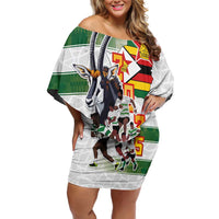 Custom Zimbabwe Rugby The Champions 2025 Off Shoulder Short Dress Warriors Sable Antelope - Wonder Print Shop