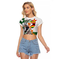 Custom Zimbabwe Rugby The Champions 2025 Raglan Cropped T Shirt Warriors Sable Antelope - Wonder Print Shop