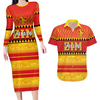 Custom Zimbabwe Cricket Couples Matching Long Sleeve Bodycon Dress and Hawaiian Shirt African Heritage Stripes Style - Wonder Print Shop