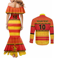 Custom Zimbabwe Cricket Couples Matching Mermaid Dress and Long Sleeve Button Shirt African Heritage Stripes Style - Wonder Print Shop