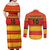 Custom Zimbabwe Cricket Couples Matching Off Shoulder Maxi Dress and Long Sleeve Button Shirt African Heritage Stripes Style - Wonder Print Shop