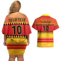 Custom Zimbabwe Cricket Couples Matching Off Shoulder Short Dress and Hawaiian Shirt African Heritage Stripes Style - Wonder Print Shop