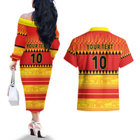 Custom Zimbabwe Cricket Couples Matching Off The Shoulder Long Sleeve Dress and Hawaiian Shirt African Heritage Stripes Style - Wonder Print Shop