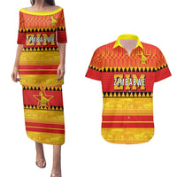 Custom Zimbabwe Cricket Couples Matching Puletasi and Hawaiian Shirt African Heritage Stripes Style - Wonder Print Shop