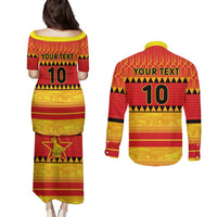 Custom Zimbabwe Cricket Couples Matching Puletasi and Long Sleeve Button Shirt African Heritage Stripes Style - Wonder Print Shop