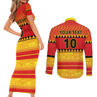 Custom Zimbabwe Cricket Couples Matching Short Sleeve Bodycon Dress and Long Sleeve Button Shirt African Heritage Stripes Style - Wonder Print Shop