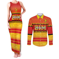 Custom Zimbabwe Cricket Couples Matching Tank Maxi Dress and Long Sleeve Button Shirt African Heritage Stripes Style - Wonder Print Shop