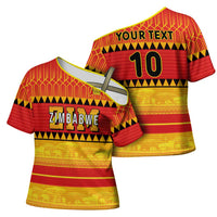 Custom Zimbabwe Cricket Cross Shoulder Shirt African Heritage Stripes Style - Wonder Print Shop