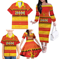 Custom Zimbabwe Cricket Family Matching Off The Shoulder Long Sleeve Dress and Hawaiian Shirt African Heritage Stripes Style - Wonder Print Shop