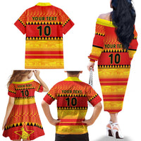 Custom Zimbabwe Cricket Family Matching Off The Shoulder Long Sleeve Dress and Hawaiian Shirt African Heritage Stripes Style - Wonder Print Shop