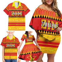 Custom Zimbabwe Cricket Family Matching Off Shoulder Short Dress and Hawaiian Shirt African Heritage Stripes Style - Wonder Print Shop