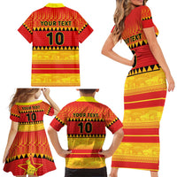 Custom Zimbabwe Cricket Family Matching Short Sleeve Bodycon Dress and Hawaiian Shirt African Heritage Stripes Style - Wonder Print Shop