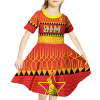 Custom Zimbabwe Cricket Kid Short Sleeve Dress African Heritage Stripes Style - Wonder Print Shop