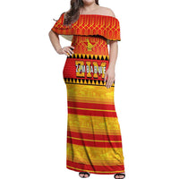 Custom Zimbabwe Cricket Off Shoulder Maxi Dress African Heritage Stripes Style - Wonder Print Shop