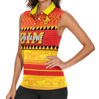 Custom Zimbabwe Cricket Women Sleeveless Polo Shirt African Heritage Stripes Style - Wonder Print Shop