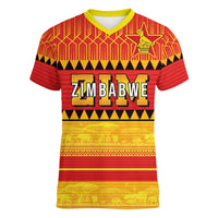 Custom Zimbabwe Cricket Women V-Neck T-Shirt African Heritage Stripes Style - Wonder Print Shop
