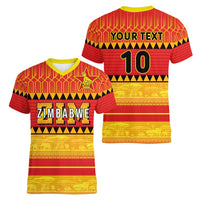 Custom Zimbabwe Cricket Women V-Neck T-Shirt African Heritage Stripes Style - Wonder Print Shop