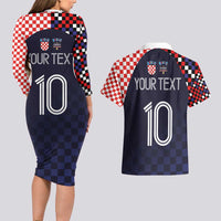 Custom Croatia Football Go Checkered Ones Couples Matching Long Sleeve Bodycon Dress and Hawaiian Shirt