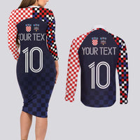 Custom Croatia Football Go Checkered Ones Couples Matching Long Sleeve Bodycon Dress and Long Sleeve Button Shirt