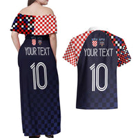 Custom Croatia Football Go Checkered Ones Couples Matching Off Shoulder Maxi Dress and Hawaiian Shirt