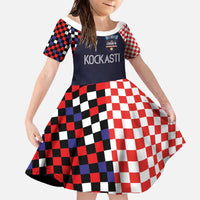 Custom Croatia Football Go Checkered Ones Family Matching Off The Shoulder Long Sleeve Dress and Hawaiian Shirt
