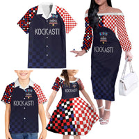 Custom Croatia Football Go Checkered Ones Family Matching Off The Shoulder Long Sleeve Dress and Hawaiian Shirt