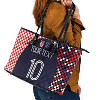 Custom Croatia Football Go Checkered Ones Leather Tote Bag