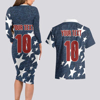 Custom United States Soccer Couples Matching Long Sleeve Bodycon Dress and Hawaiian Shirt Retro 1994 Denim Style