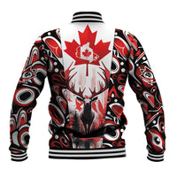 Canada Day Baseball Jacket The Forest Moose and Maple Leaves-Haida Pattern