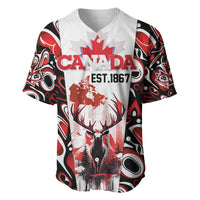 Canada Day Baseball Jersey The Forest Moose and Maple Leaves-Haida Pattern