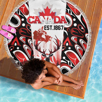 Canada Day Beach Blanket The Forest Moose and Maple Leaves-Haida Pattern
