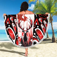 Canada Day Beach Blanket The Forest Moose and Maple Leaves-Haida Pattern