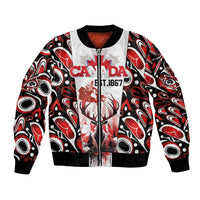 Canada Day Bomber Jacket The Forest Moose and Maple Leaves-Haida Pattern