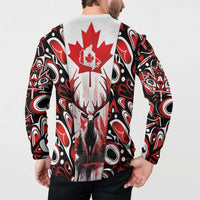 Canada Day Button Sweatshirt The Forest Moose and Maple Leaves-Haida Pattern