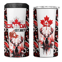 Canada Day 4 in 1 Can Cooler Tumbler The Forest Moose and Maple Leaves-Haida Pattern