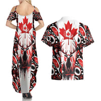 Canada Day Couples Matching Summer Maxi Dress and Hawaiian Shirt The Forest Moose and Maple Leaves-Haida Pattern