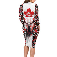 Canada Day Family Matching Long Sleeve Bodycon Dress and Hawaiian Shirt The Forest Moose and Maple Leaves-Haida Pattern