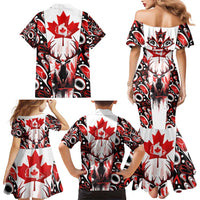 Canada Day Family Matching Mermaid Dress and Hawaiian Shirt The Forest Moose and Maple Leaves-Haida Pattern