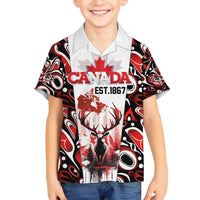 Canada Day Family Matching Off The Shoulder Long Sleeve Dress and Hawaiian Shirt The Forest Moose and Maple Leaves-Haida Pattern