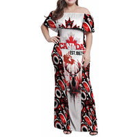 Canada Day Family Matching Off Shoulder Maxi Dress and Hawaiian Shirt The Forest Moose and Maple Leaves-Haida Pattern